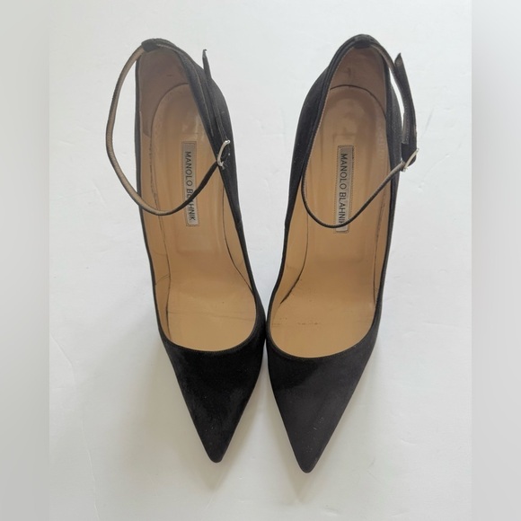 Manolo Blahnik Black Suede Leather BB Strap 115mm pointed toe pumps EU 40.5 - Picture 4 of 11